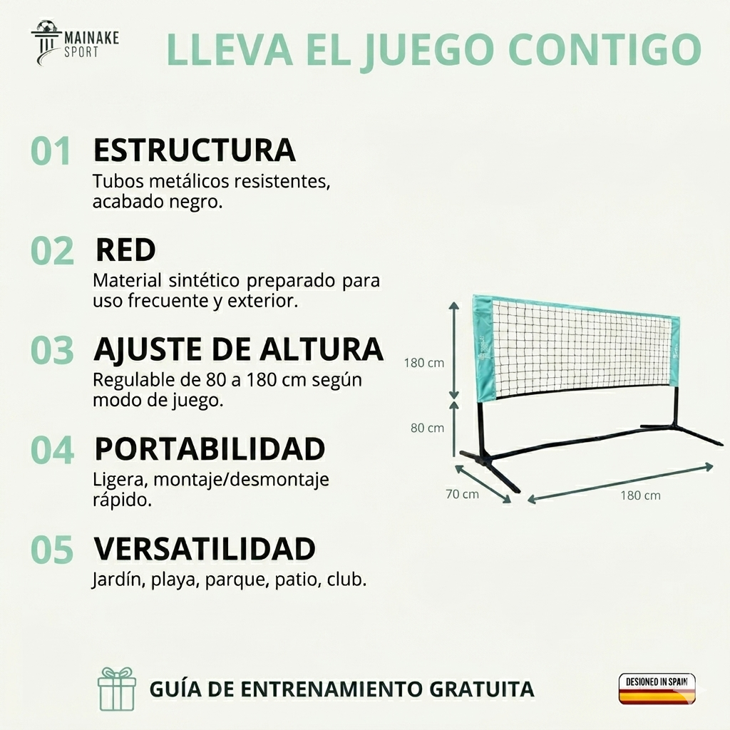 Mainake Euribia | Red de Fútbol Tenis y Multideporte 4 en 1 Portátil