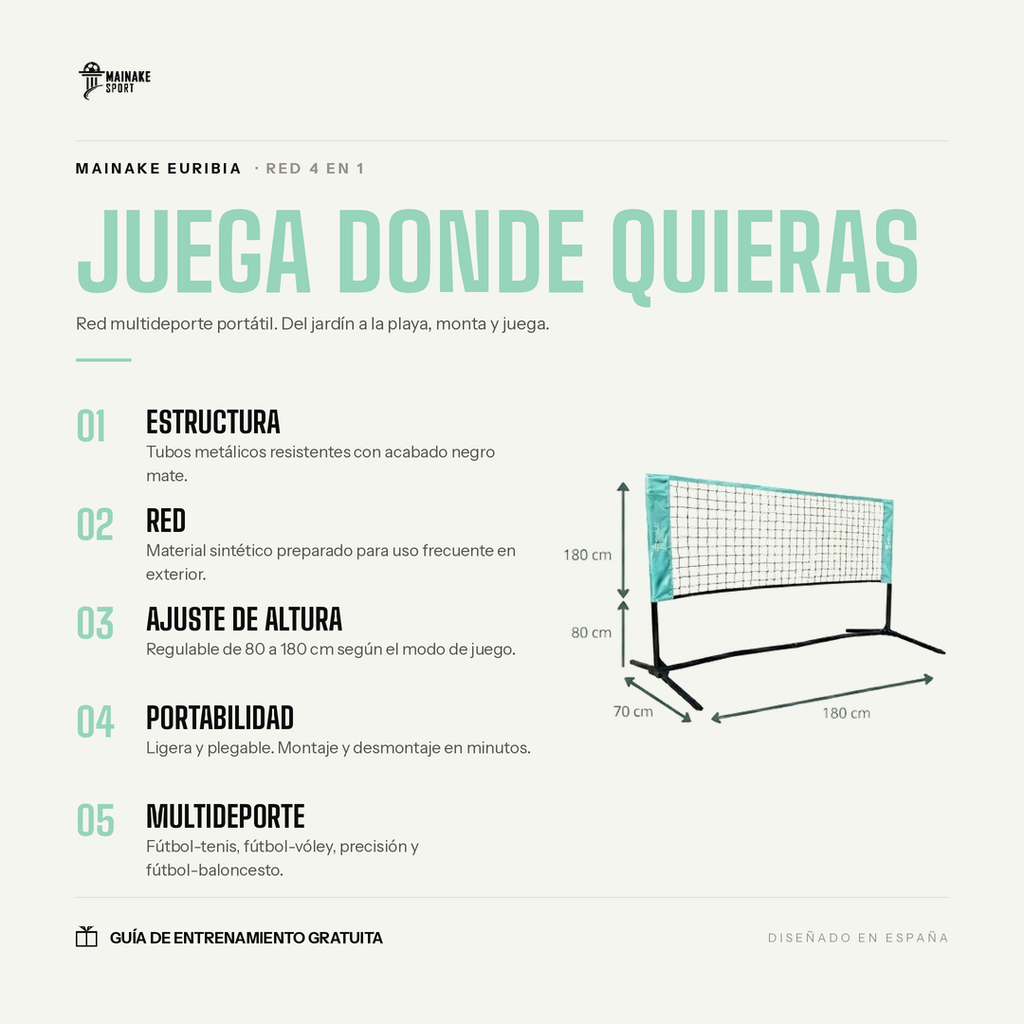 Mainake Euribia | Red de Fútbol Tenis y Multideporte 4 en 1 Portátil