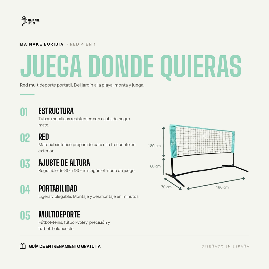 Mainake Euribia | Red de Fútbol Tenis y Multideporte 4 en 1 Portátil