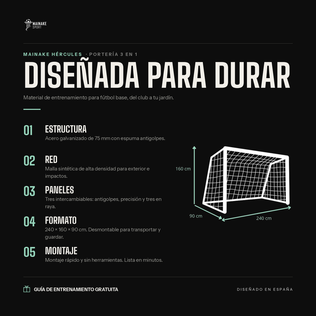 Mainake Hércules - Porteria de fútbol con 3 paneles intercambiables