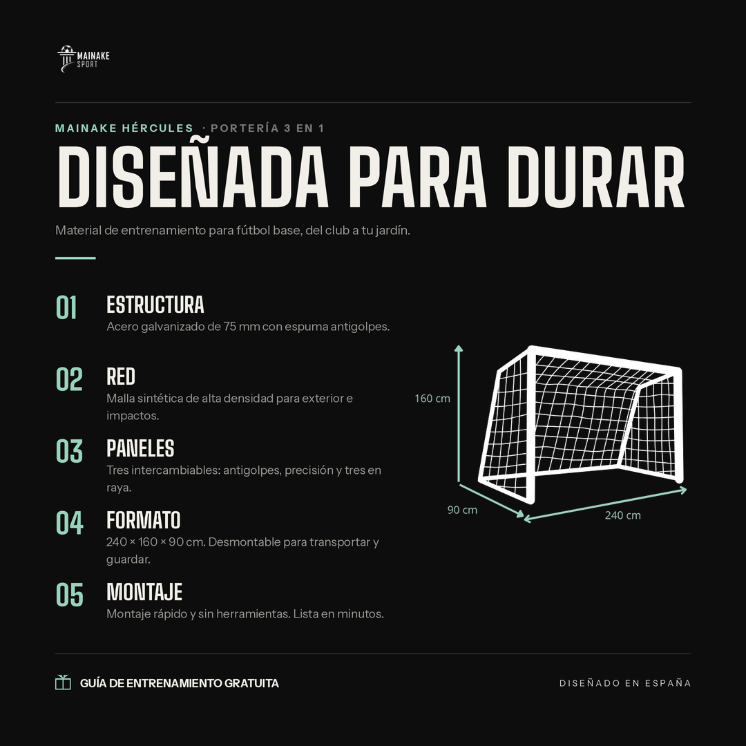 Mainake Hércules - Porteria de fútbol con 3 paneles intercambiables